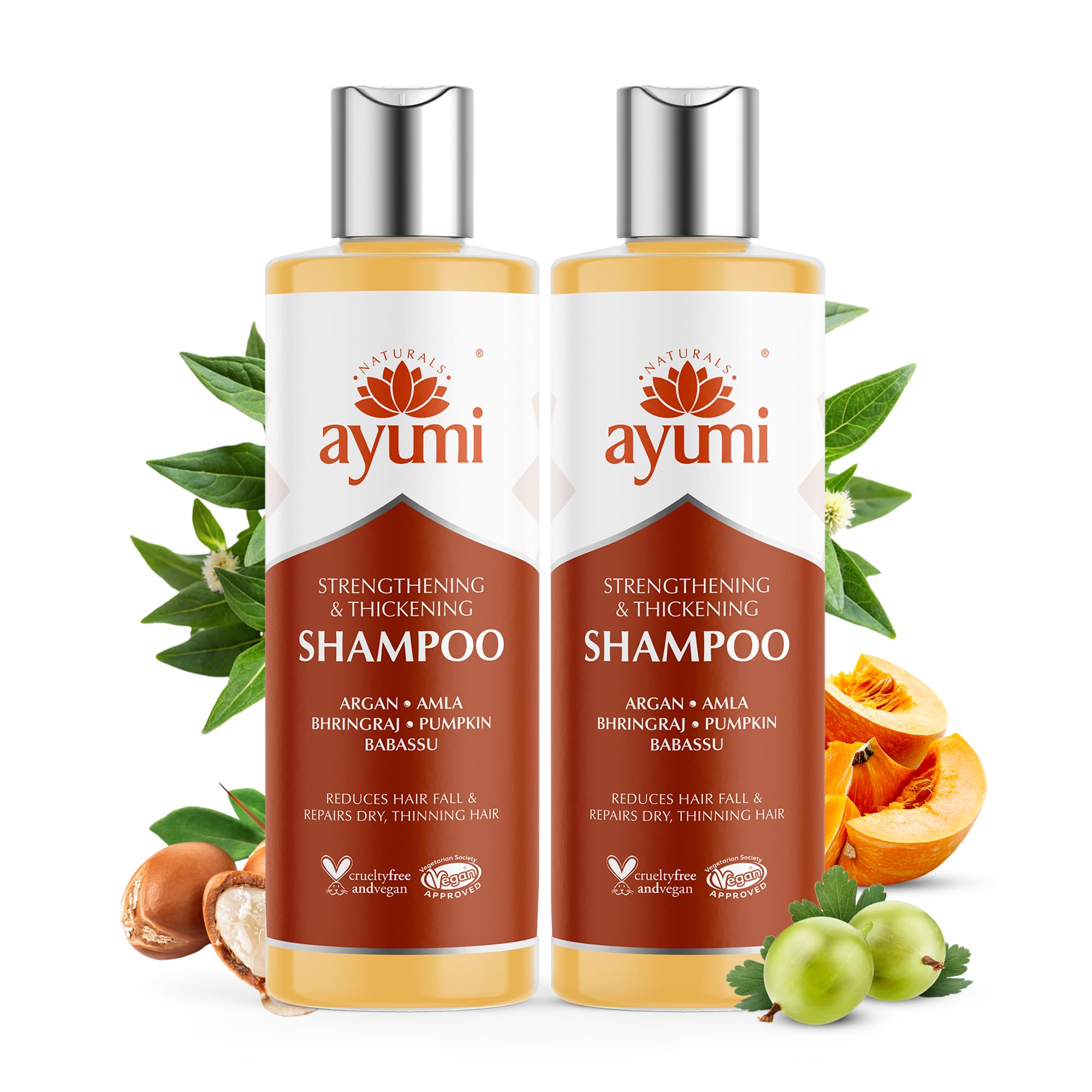 Ayumi Hair Growth Shampoo with DHT Blocker | Anti Hair Loss Shampoo with Bhringraj| Argan OilShampoo for Dry Scalp Treatments | Hair Strengthening with Pumpkin | Ideal Women & MensShampoo | 2x250ml