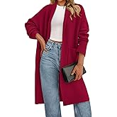 PRETTYGARDEN Long Sleeve Lapel Open Front Cardigan Sweaters for Women Trendy 2026 Oversized Spring Sweater Long Ladies Coats