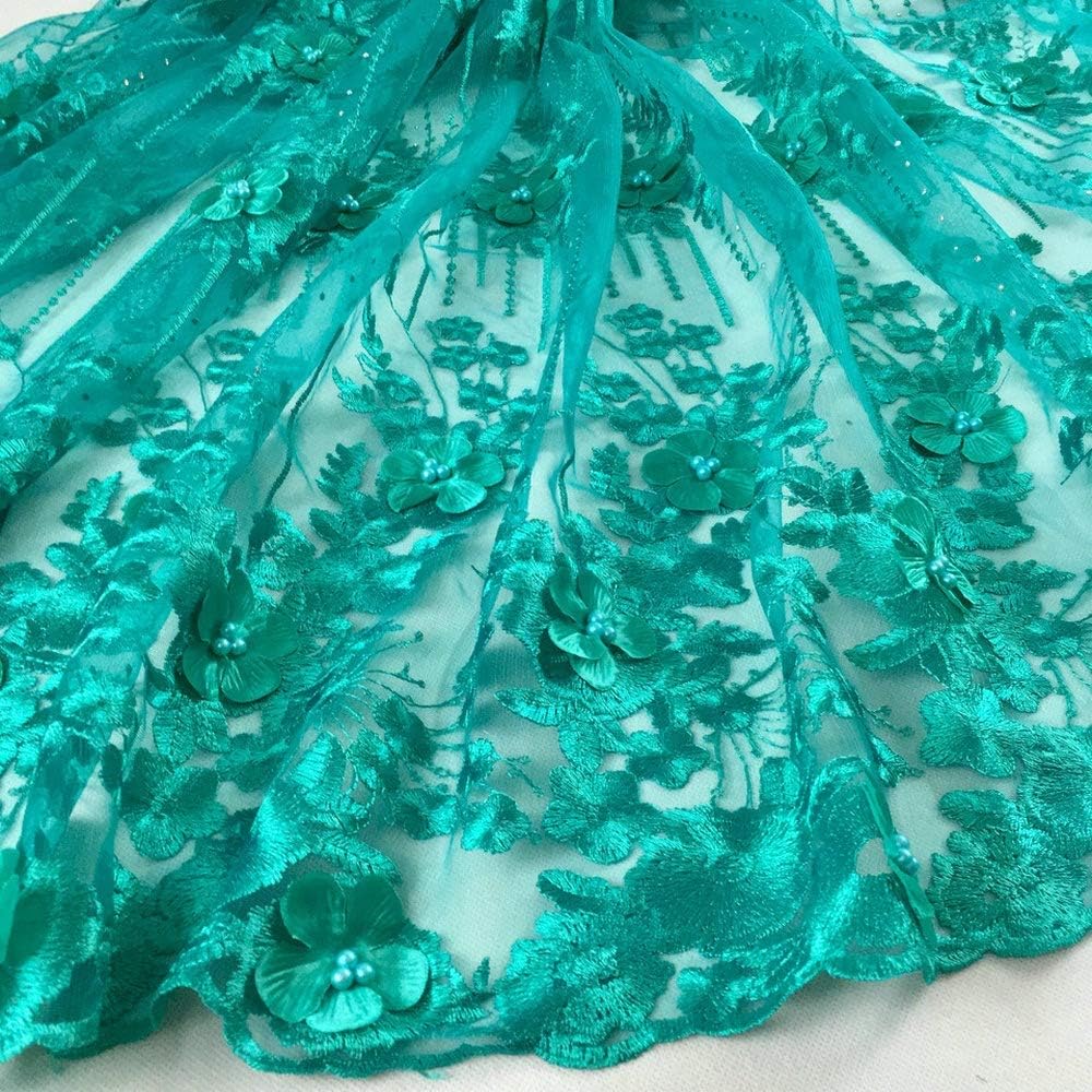 Tissu En Dentelle Africaine 3d Fleur Francaise Tulle Dentelle Appliquee Dentelle Nigeriane Pour Robe De Mariee Tissu Dentelle 3d Kente Africain Cyan Fibre Synthetique 5yards Dentelle