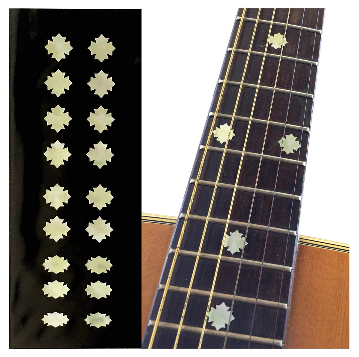 Inlaystickers Fret Markers for Guitars, Bass & Ukuleles - Traditional Snowflakes - Aged White Pearl