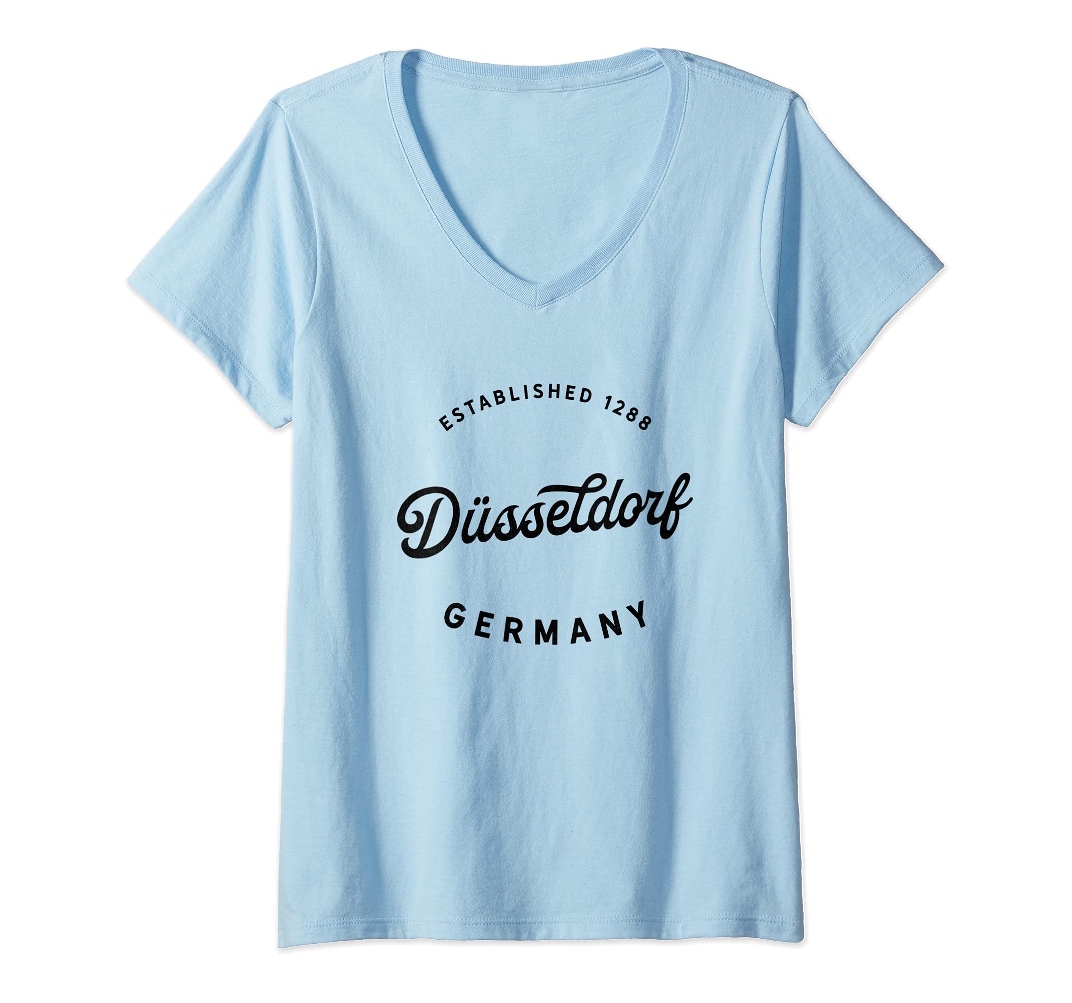 Womens Classic Retro Vintage Düsseldorf Germany 1288 Souvenir V-Neck T-Shirt