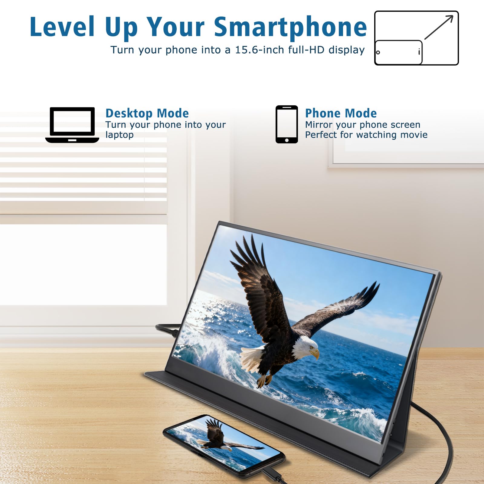 Portable Monitor 15.6 Inch 1080P FHD IPS Gaming Display Monitor with USB-C & HDMI Light Weight Ultra-Slim External Second Screen with Smart Cover & Speakers for Laptop，PC, Mac, Phone, PS5, Switch