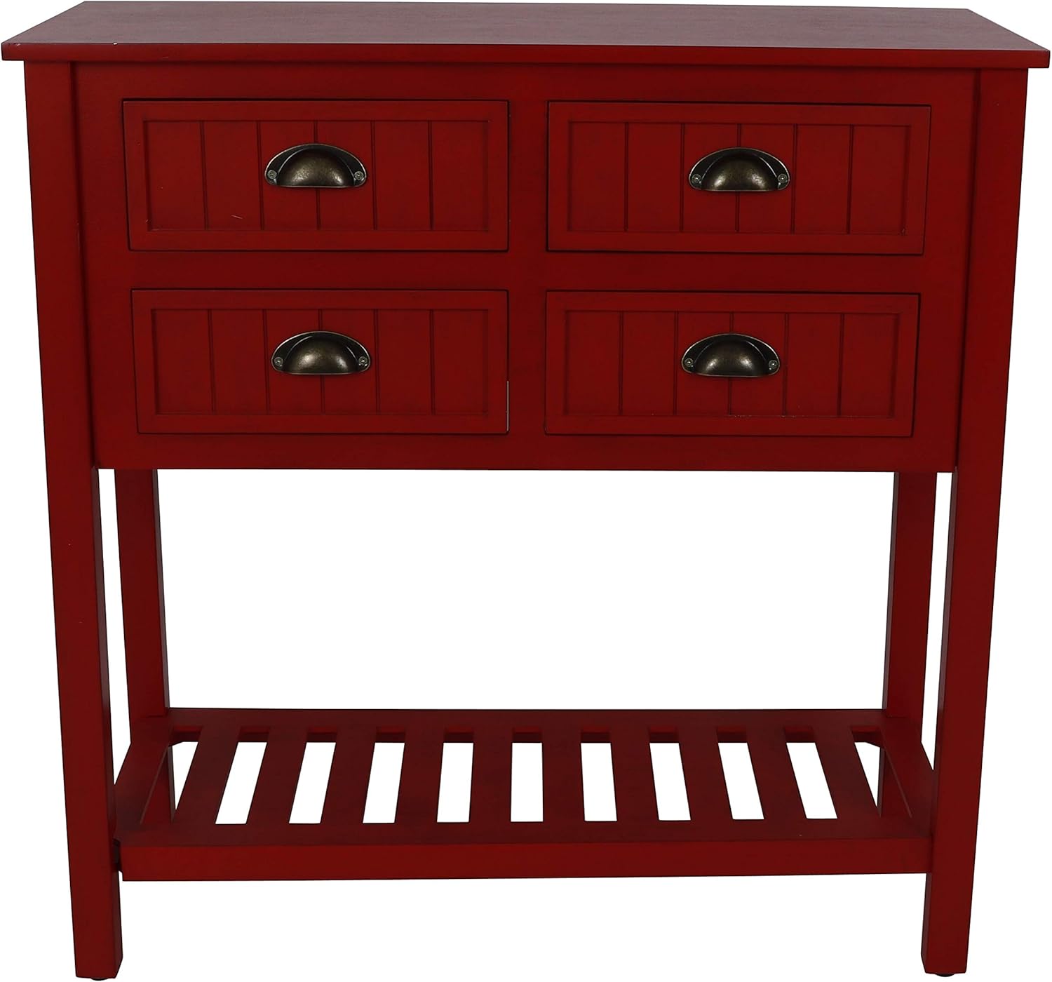 Decor Therapy Bailey Bead board 4-Drawer Console Table, 14x32x32, Antique Red: Kitchen & Dining