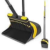 JEHONN Broom and Dust Pan, 54.3 inches Long Handle Swivel Brush, Upright Foldable Dustpan with Comb Teeth for Home Kitchen Lo