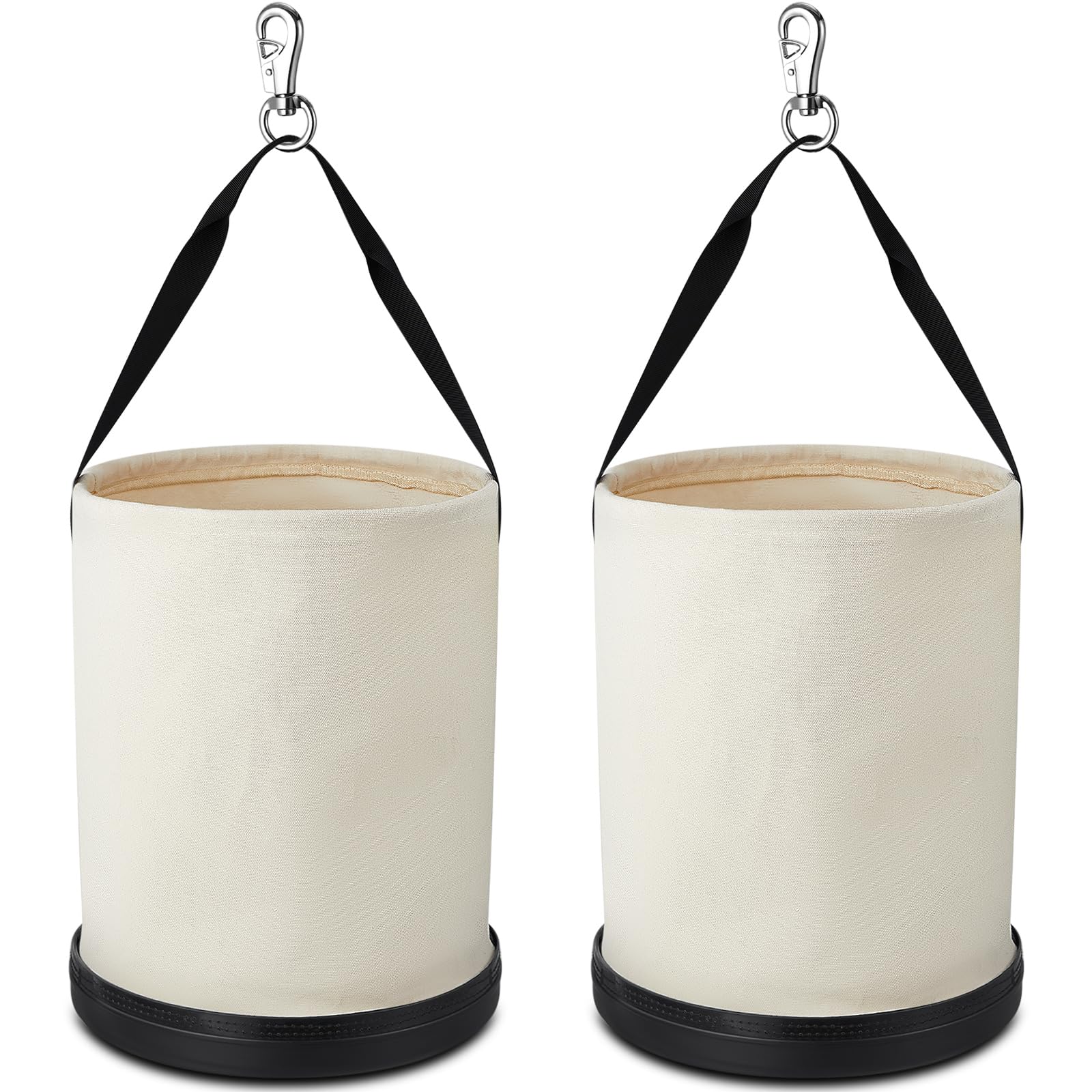 Photo 1 of SilTriangle 2 Pack Utility Canvas Tool Bucket 15" x 12" All Purpose Canvas Bucket Bag, Truck Tool Organizer with Plastic Bottom Metal Hook for Store Work Accessory, Load Capacity up to 150 Lbs (White)