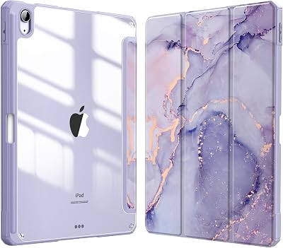 FINTIE Hybrid Case for iPad Air 11 M4/M3/M2 Lilac Marble Clear Back Pencil