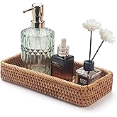 Rattan Bathroom Vanity Trays Toilet Tank Baskets Long Narrow Hand Towel Storage Basket for Storage, Decorative (Natural 10.2 x 4.9 x 1.6 inch)