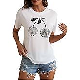 winkbay Women's Summer Cherry Graphic Tees Crew Neck Short Sleeve Dressy Casual T Shirts