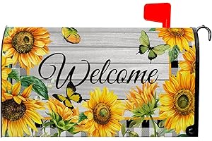 Kawani Sunflowers Mailbox Covers Magnetic Standard Size 21x18 in,Farmhouse Summer Rustic Wooden Board Floral Welcome Mail Letter Post Box Wrap Cover for Home Outdoor Garden Yard Decor