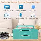 WISCENT Vintage Portable Cassette Player Boombox Bluetooth USB AM FM Teal view 2