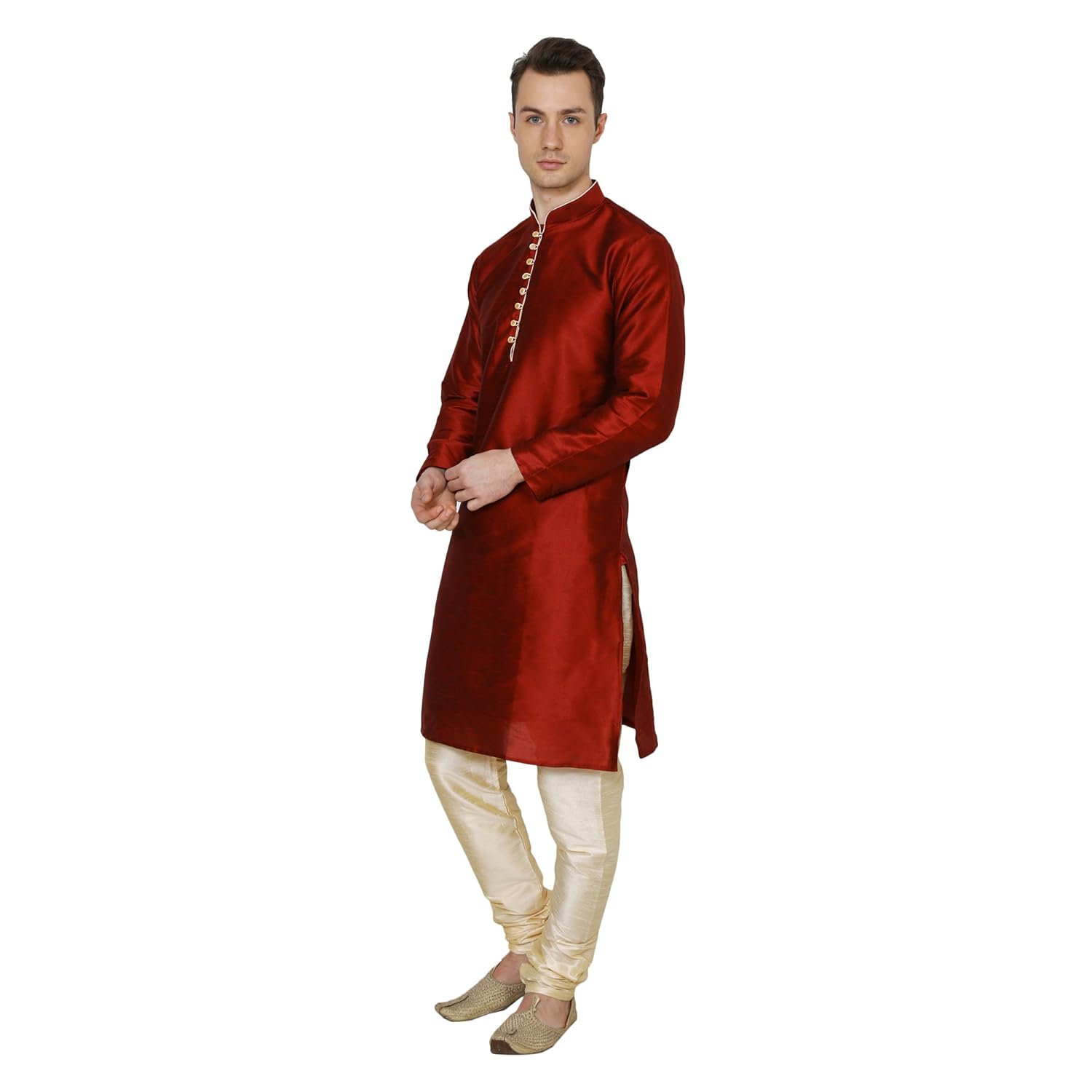 royal kurta men's silk blend maroon loopbutton kurta pyjama