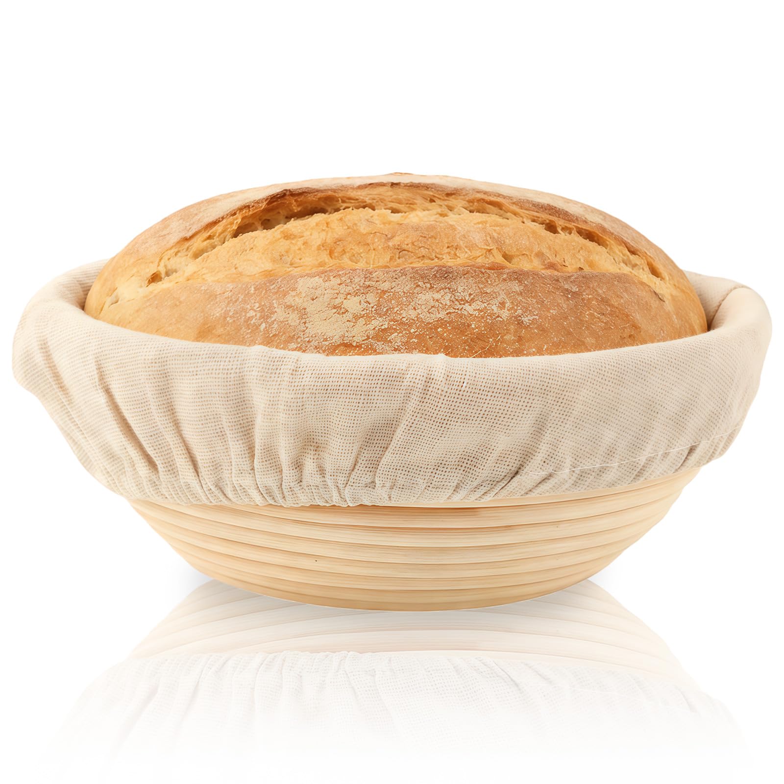 5.1 inch Round Bread Proofing Basket,Banneton Brotform Bread Dough Proofing Rising Rattan Handmade Basket with Linen Liner Cloth (Round 13 * 6cm)