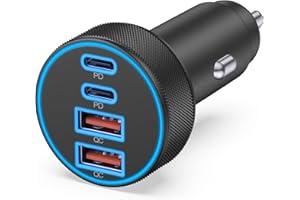 JUNVANG [4 in 1] USB C Car Charger, 4-Port 90W Super Fast Charging Cigarette Lighter Adapter, Dual 45W USBC & USB-A Multiport Car Phone Charger Accessories for iPhone 17 16 15 14 13 12, iPad, Galaxy, Tablet