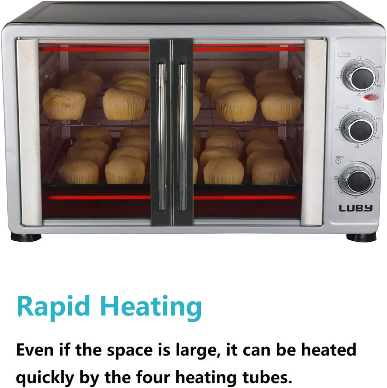 Luby Extra Large 55L Toaster Oven 18 Slices 14 Pizza 20lb Turkey Silver