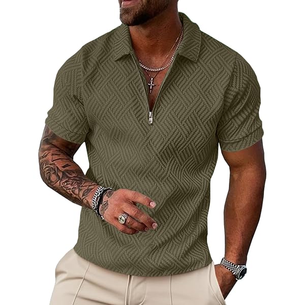 Amazon.com: COOFANDY Men's Zipper Polo Shirts Short Sleeve Ribbed