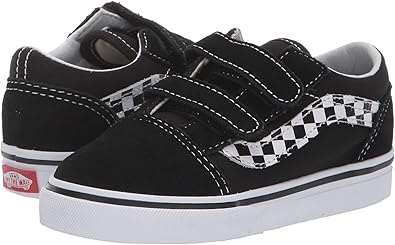 vans old skool v juniors black & true white velcro shoes