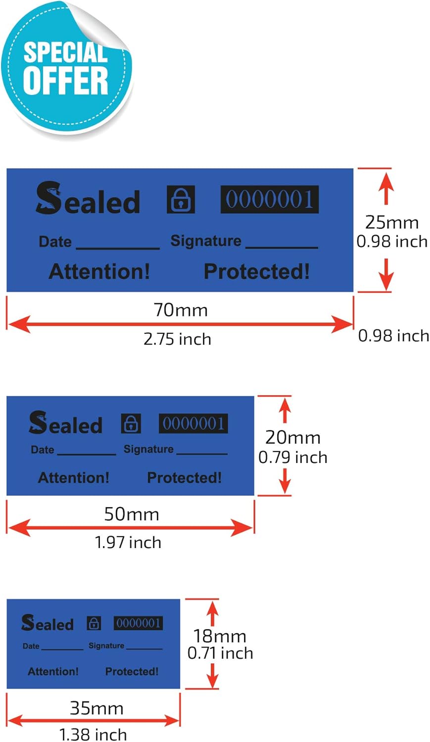 Amazon.com : 100 Customs Stickers - Tamper Evident Stickers - Tamper Proof  Stickers - Security Seal - Tamper Resistant Labels - Warranty Void Labels -  Unique Sequential Serial Numbering (Blue, 0.78 x 2.75 Inch) : Office  Products