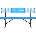 Sunnibety 6 Feet Steel Park Bench for Outside, Outdoor Bench with Backrest & Portable Frame, Commercial Benches for Parks, School, Patio, Deck, Store,Blue