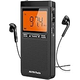 AM FM Portable Radio Personal Radio with Excellent Reception Battery Operated by 2 AAA Batteries with Stero Earphone, Large LCD Screen, Digtail Alarm Clock