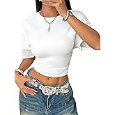 LovelyWholesale Women Ruched Crop Tops Casual Summer Short Sleeve T Shirts
