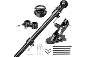 SEEKNEW Black Flag Pole for Outside House, 6 FT Stainless Steel No Tangle Spinning Residential Flagpoles & Two-Position Flag 