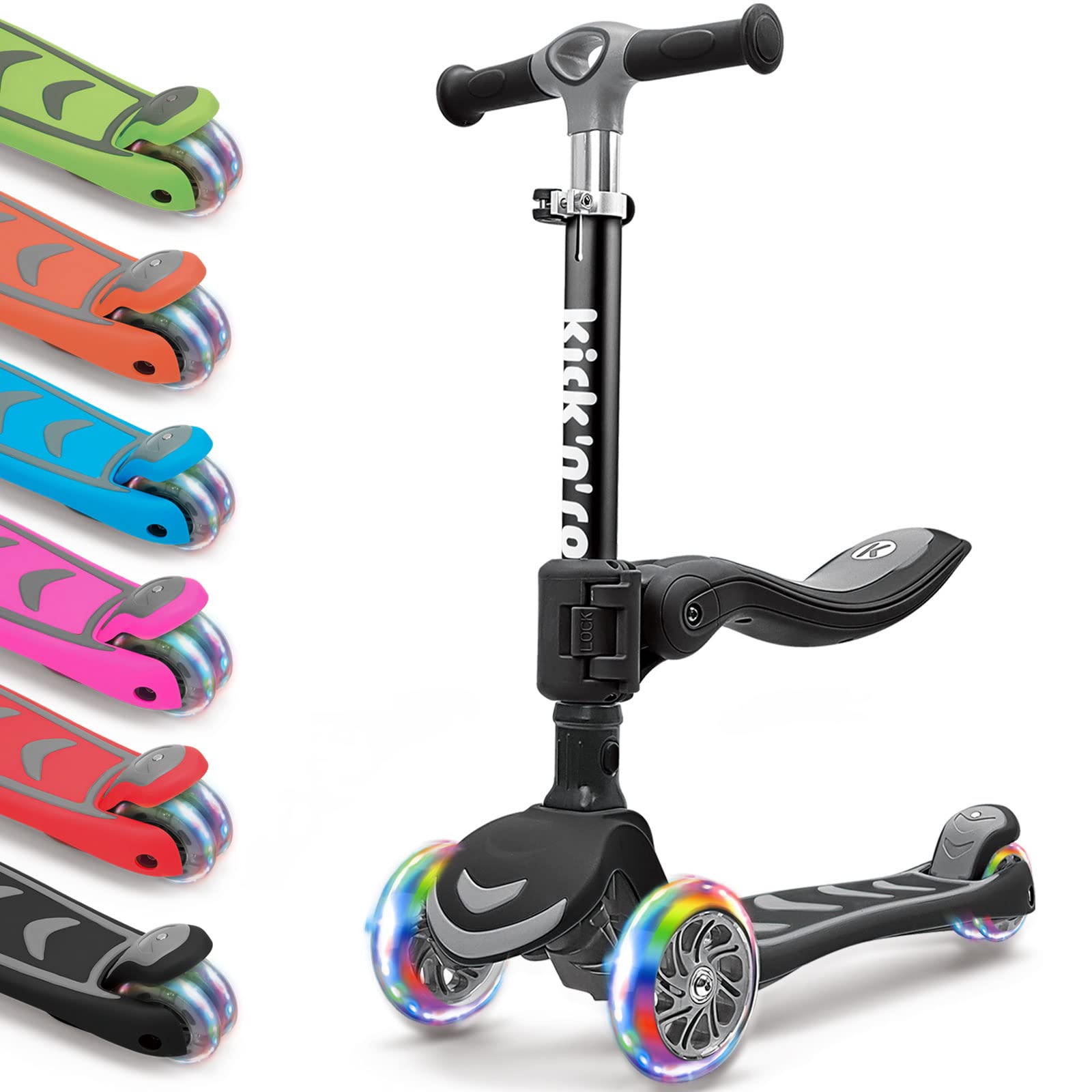 Kicknroll 3 Wheel Kids Scooter Age 3-8, Adjustable Folding Kick Scooter for Kids Girls & Boys with Flashing Light Up LED Wheels, Lean to Steer Tech