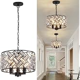 lobolighting 11'' Black Crystal Chandelier, 3-Light Modern Chandelier | Semi Flush Mount Ceiling Light Fixture for Dining Room Foyer Hallway Bedroom Living Room
