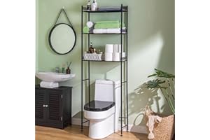 OhuaCason Over The Toilet Storage: Over The Toilet Storage Shelf - Bathroom Organizer Shelf Over The Toilet Storage Cabinet for Bathroom - Black Frame Red Cross Bar