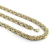 Men's Stainless Steel Mechanic Bracelet Necklace Link Byzantine Chain Set Gold Color- Biker Chain