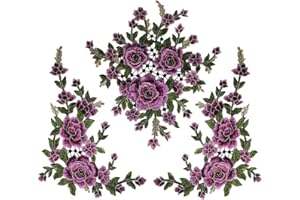 RESOURCES HOUSE 1set 3D Flower Embroidery Applique Lace Fabric Patches for Dress Garment Decorated DIY Sewing Accessories T2579 (Purple)