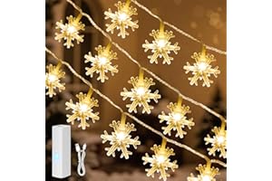 LAKUMU Christmas Lights, 20FT 40 LED Snowflake Fairy Lights Battery Operated Indoor, Rechargeable String Lights, Mini Twinkle Lights with 8 Modes & Timer for Bedroom Party Xmas Tree Decorations Warm White