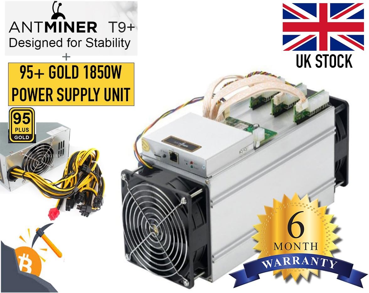 BITMAIN T9+ 10.5TH/s ASIC Bitcoin Antminer + 1850W 95+ GOLD Power Supply - NEW