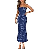 MEROKEETY Women's Floral Strapless Maxi Dress 2026 Summer Mesh Tube Bodycon Formal Wedding Guest Cocktail Party Long Dresses