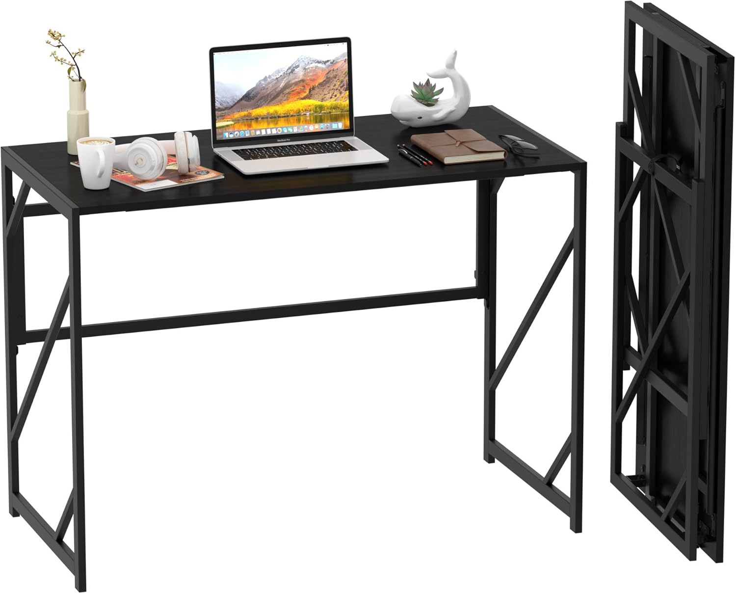 Elephance 40" Folding Computer Desk No Assembly Needed Foldable Small Home Office Desk Study Writing Desk Gaming Table for Small Space: Kitchen & Dining