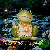 ZioWio Solar Garden Frog Decor Outdoor Statue - Frog with LED Waterproof Sculptures Lights, Cute Pond/Yard Statues Outside Decoration, Home, Lawn, Patio, Resin Animal Ornament, Women/Gardening Gift