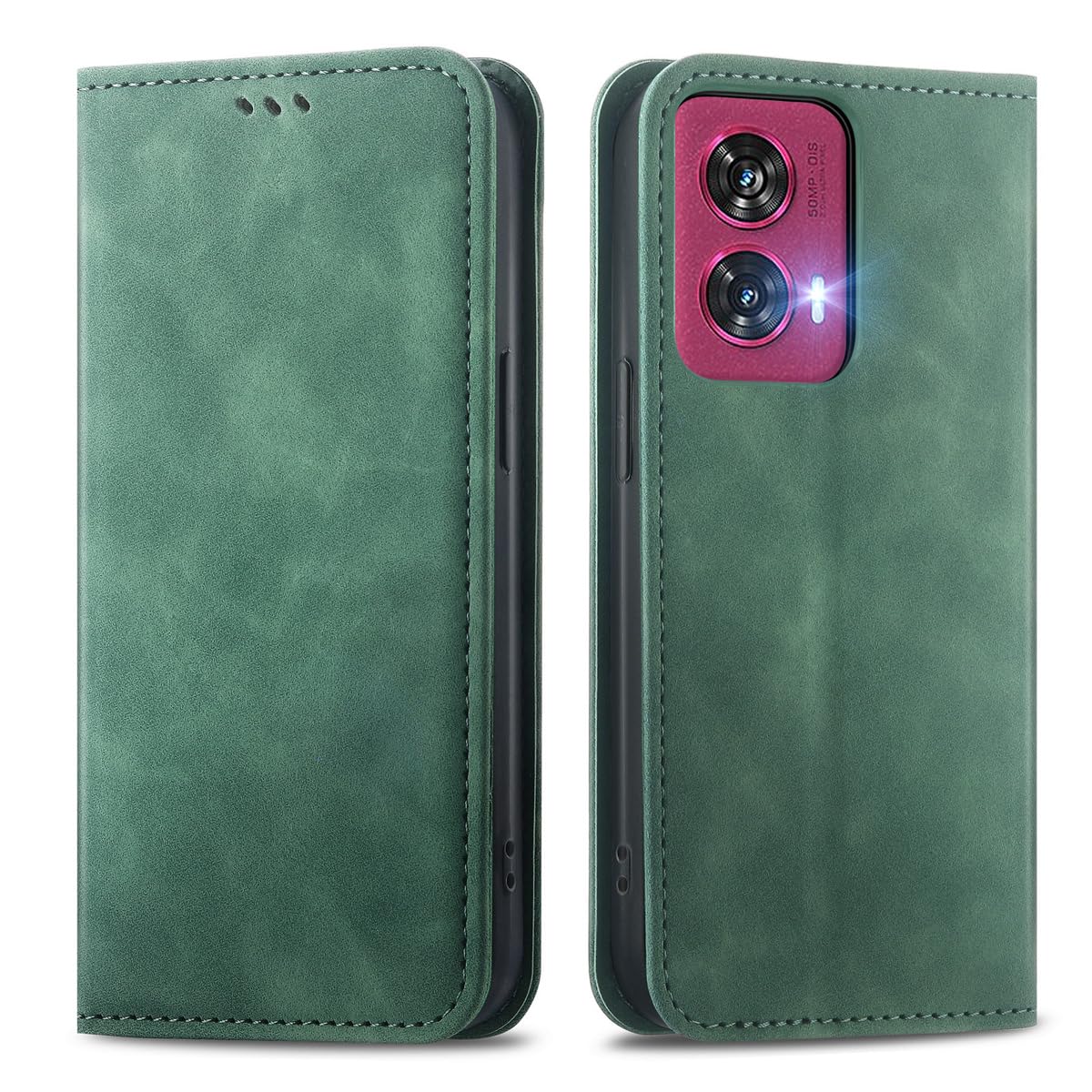 MOJIA Case Compatible with Motorola Edge 50 Fusion, PU Folio Leather Wallet Phone Cover [magnetic closure] with TPU Inner Shell, Card Holder Stand Case. Green — image 1