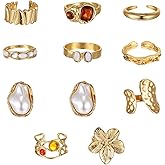 11 Pcs Chunky Gold Rings for Women, Vintage Statement Chunky Rings for Women, Thick Beach Unique Jewelry Flower Gold Ring Non Tarnish, Adjustable Fashion Stacking Aesthetic Ring Set Christmas Gifts
