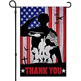 Veteran Garden Flag 12x18 Inch Double Sided Thank You Veterans Memorial Day Armed Forces Soldiers Patriotic Garden Flag for Patio Lawn Outdoor Home Decor