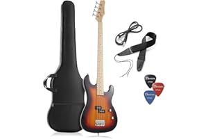 Davison Guitars Guitars 4-String Electric Bass Guitar, Sunburst - Full Size Right Handed Beginner Kit with Gig Bag and Accessories