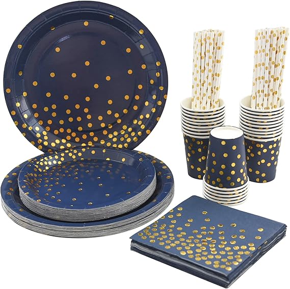 Blue and Gold Party Supplies Disposable Party Dinnerware Set 125PCS