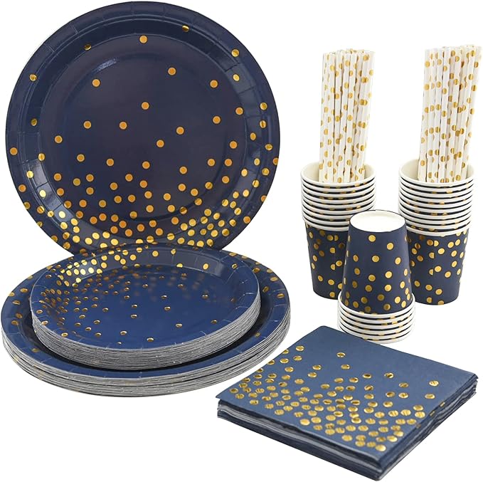Blue and Gold Party Supplies Disposable Party Dinnerware Set 125PCS