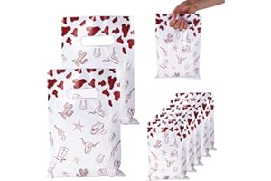 BOXOB 50pcs Cowboy Gift Bags, Plastic Cowgirl Goodie Bags Snack Candy Treat Bag Western Theme Party Favor for Kids Teens My F