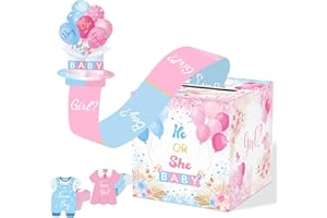 JCTHKUKU Baby Gender Reveal Pull Out Game with 50 Ballot Cards, Boho Voting Box for Boy or Girl Baby Gender Reveal Ideas Kit Pink and Blue Baby Shower Party Supplies