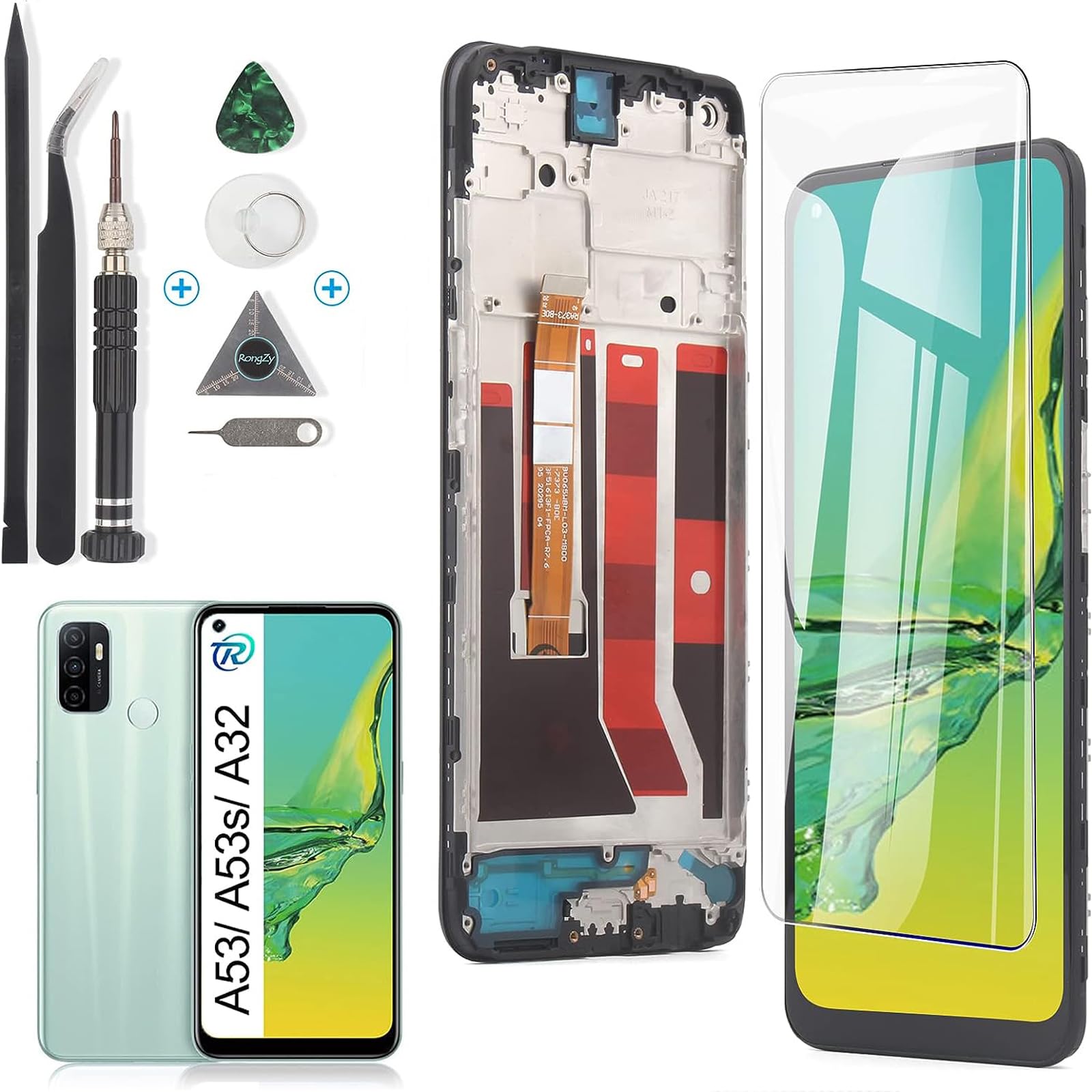 RongZy Display for Oppo A53/A53s/A32 Screen Replacement Touch LCD Display Digitizer Assembly for Oppo A53/A53s/A32 with Kit(Black with Frame)