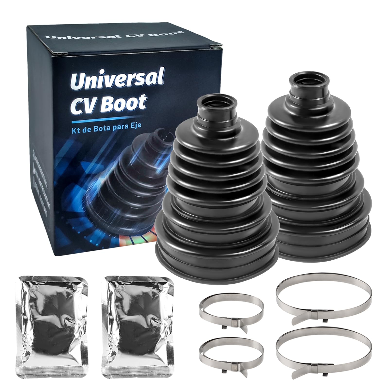 Photo 1 of 2PCS CV Boot Repair Kit, Silicone CV Axle Boot Repair Kit, Universal Tie Rod Boot for Most Vehicle Includes 4 Stainless Steel CV Boot Clamp and 6 Cable Ties Fit for 19mm to 24mm Shafts