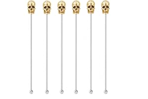 BARSOUL 6pcs Stir Sticks Cocktail Swizzle Sticks with Gold Skull Top Stainless Steel for Drinks and Coffee Reusable