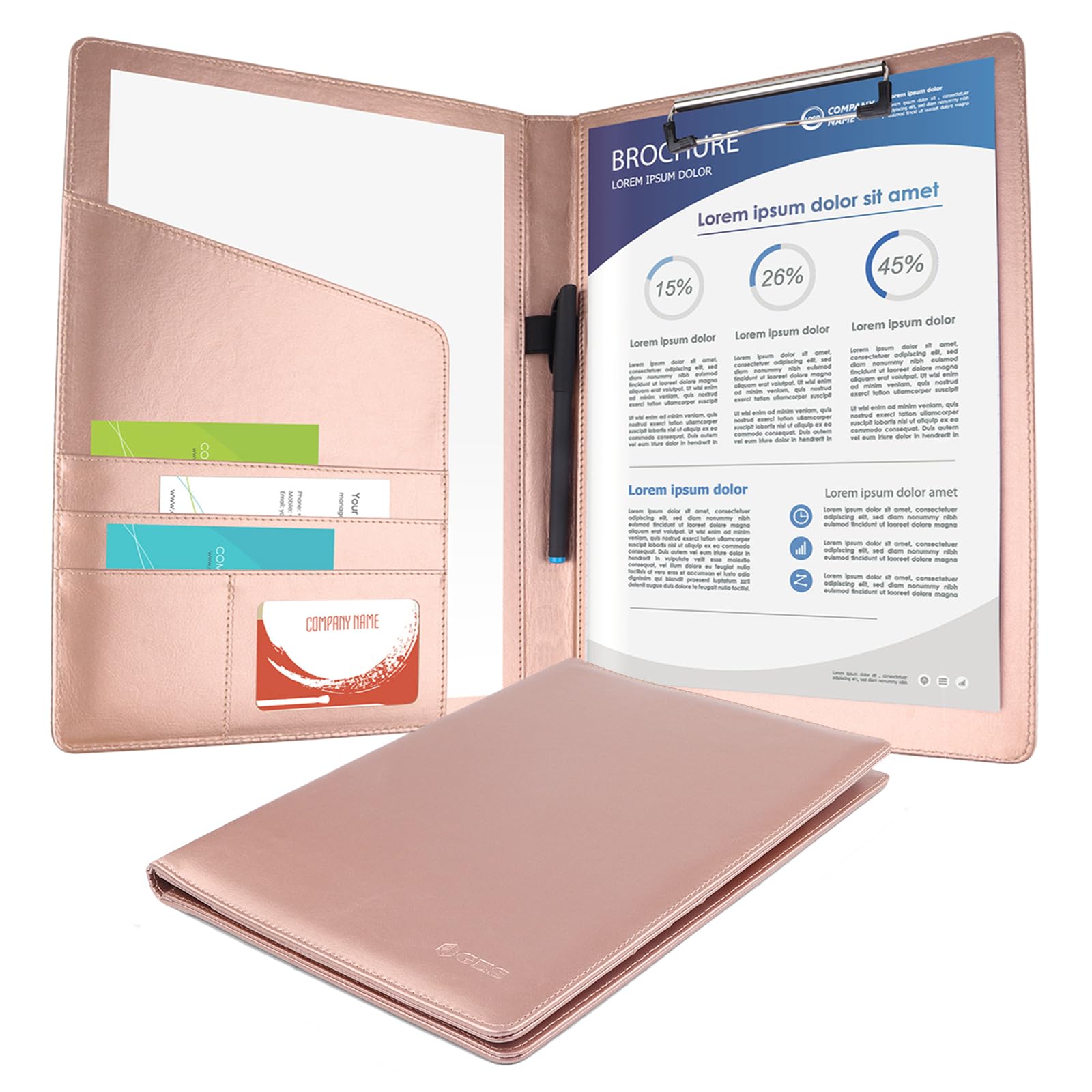 Leather Resume Storage Clipboard Folder Portfolio - GES Clipboard A4 Folder for Business School Office Conference (New Rose Gold)