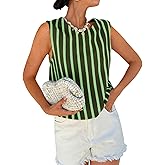 Tankaneo Womens Striped Tie Back Tank Tops Summer Casual Crewneck Sleeveless Shirts Loose Fit Vest Tops