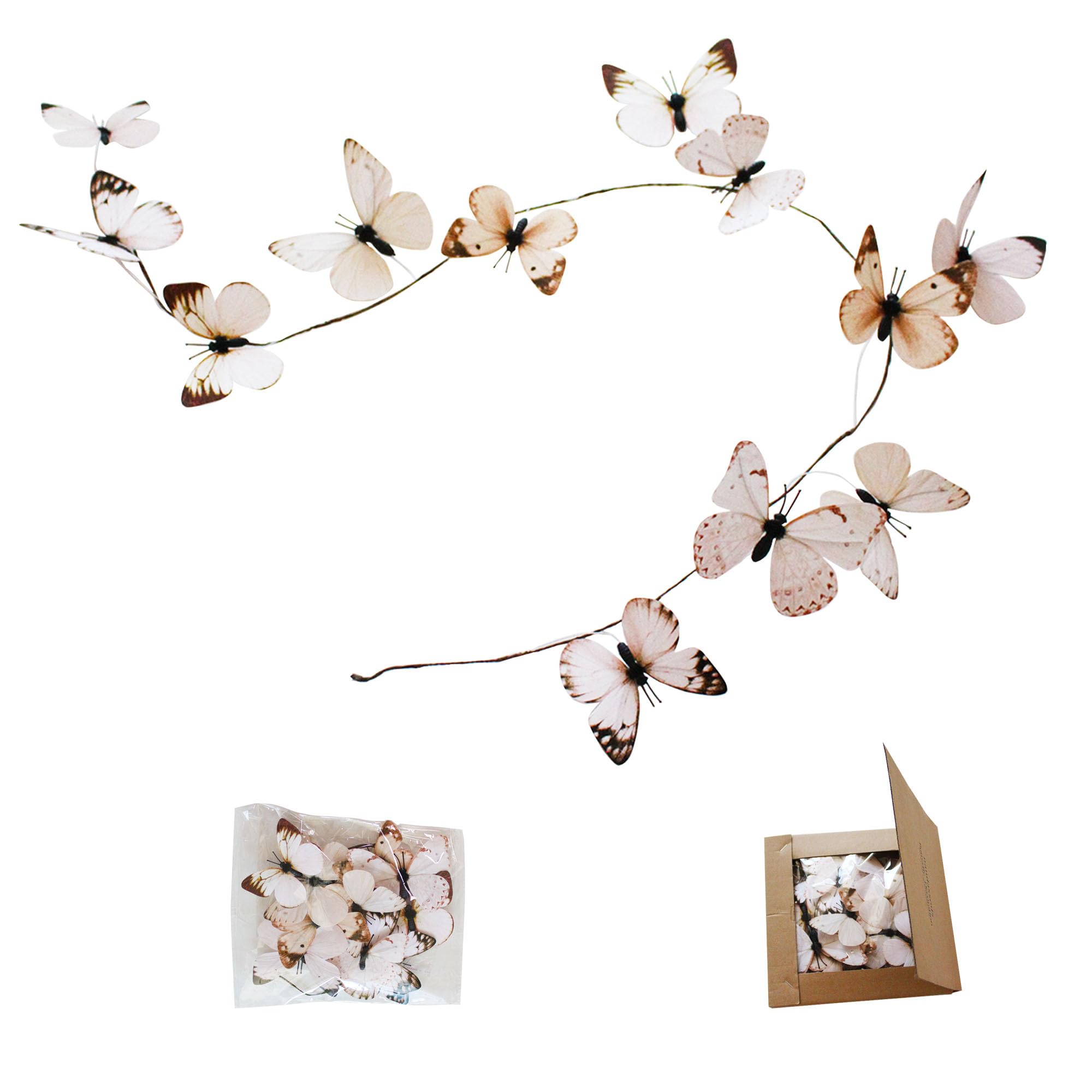 Photo 1 of Artificial Butterfly Garland, Fake Butterfly Decorative Vines, DIY 3D Unique Butterfly Hanging Decor for Home Wall Easter Spring Flowers Party Wedding Arch Shopping (White Brown)