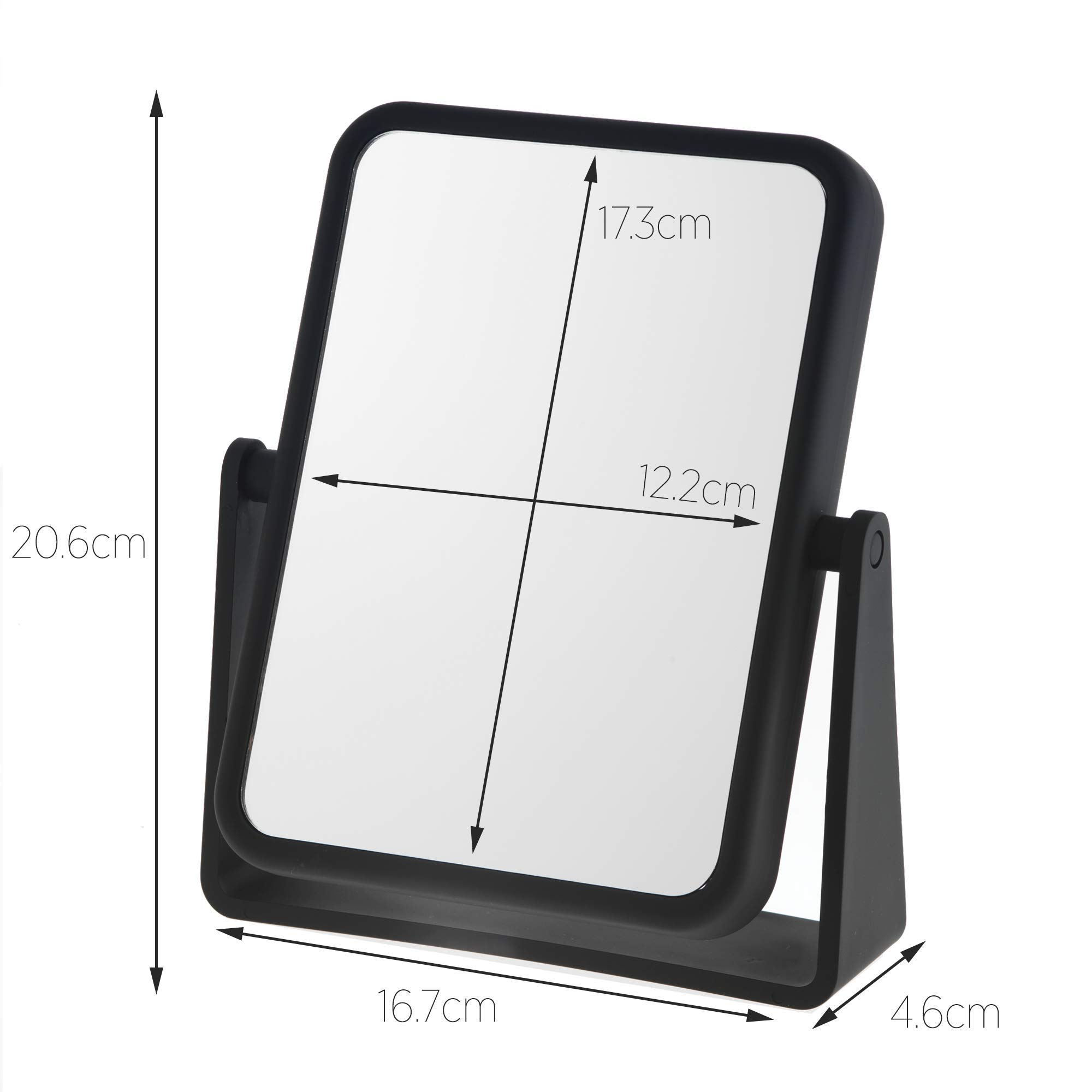 Danielle Creations 6.75-Inch Magnifying Vanity Makeup Mirror Rectangular Soft Touch Finish with 7X Magnification and 360 Swivel, Black